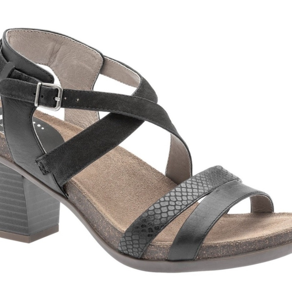 ABEO Biana Black Strappy Heeled Leather Sandals size 6